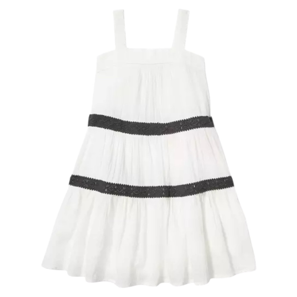 Janie and Jack White with Black Crochet Trim Gauzy Cotton Dress in Jet Ivory 10